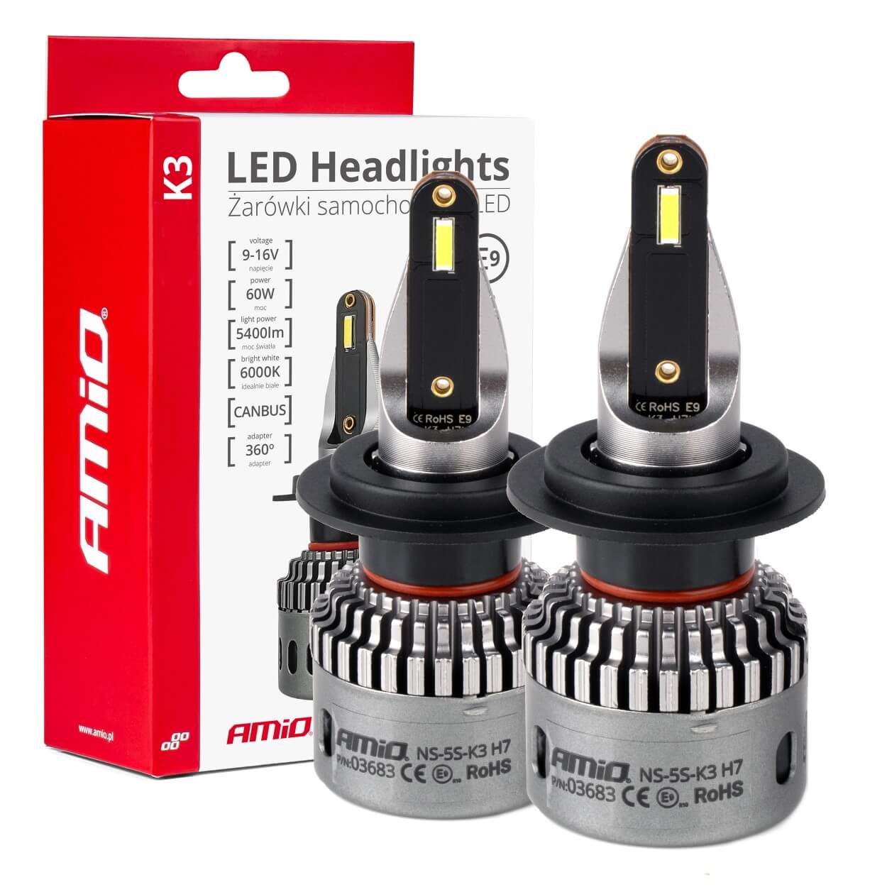 LED žarnica AMiO K3 H7 Canbus, 12V, 6000K