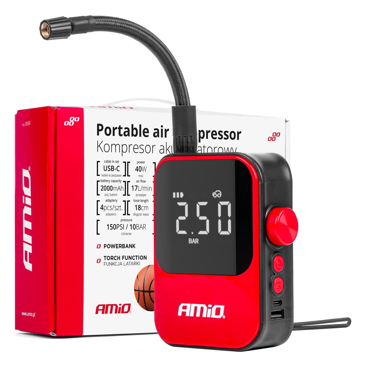 AMiO Akumulatorski kompresor ACOMP-20, 150 PSI, Powerbank, 40W