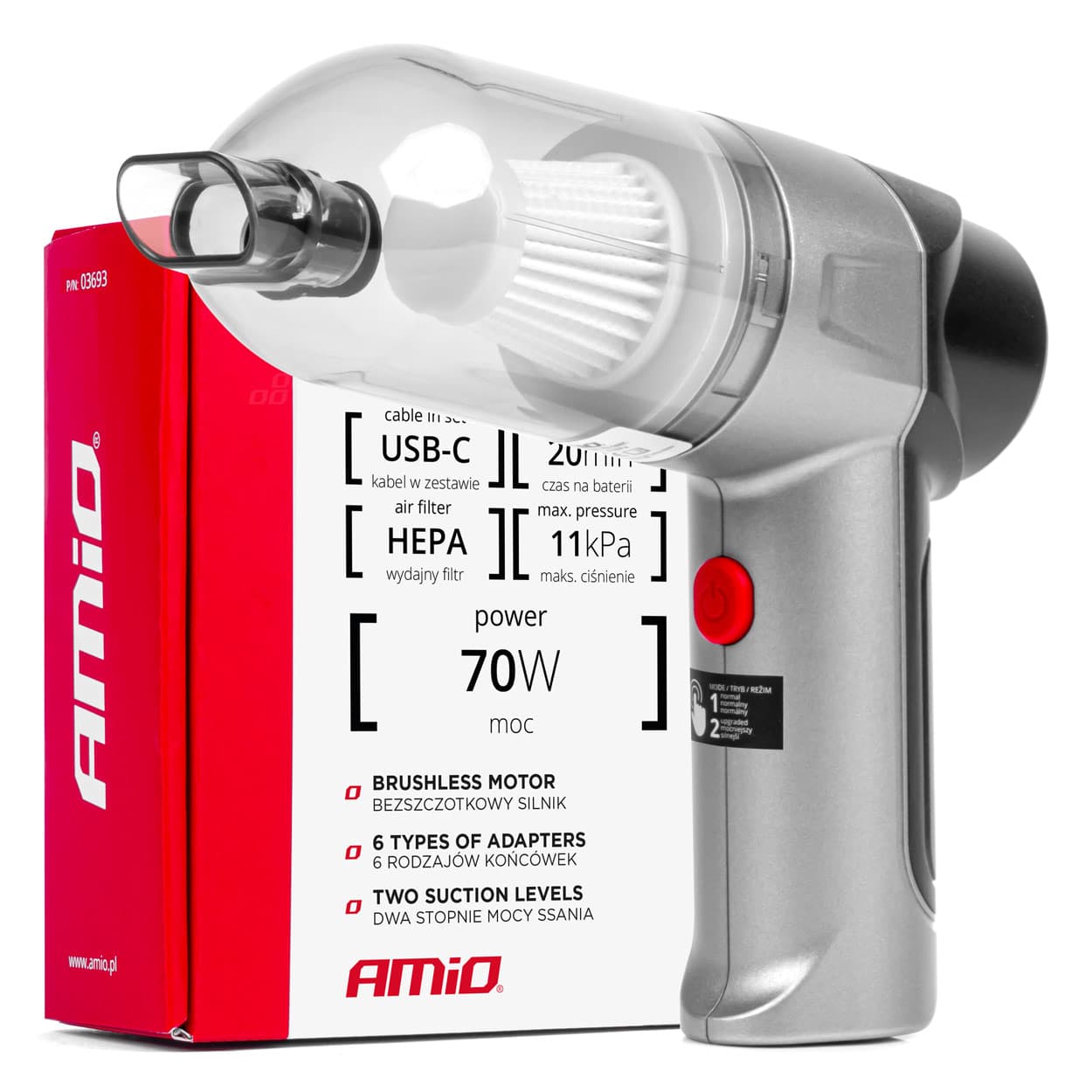 AMiO Akumulatorski sesalnik, brezszčetk., HEPA, 70W, 4000mAh