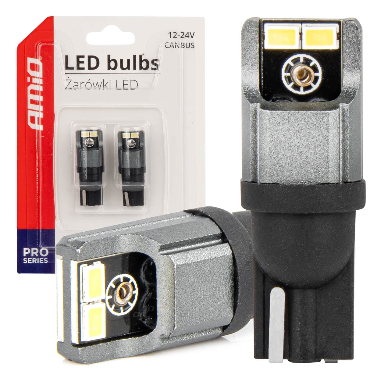 LED žarnici Canbus T10 W5W AMiO (4x SMD 3020, 12V/24V)
