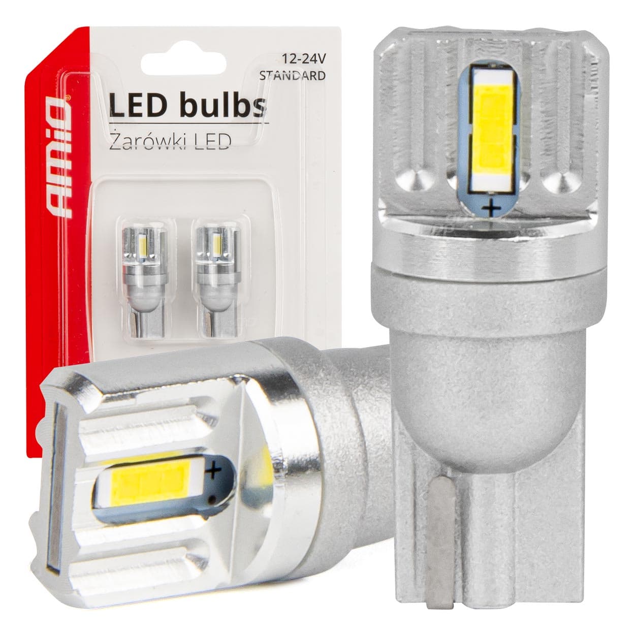 LED žarnici T10 W5W AMiO (2x SMD 1860, 12V/24V)