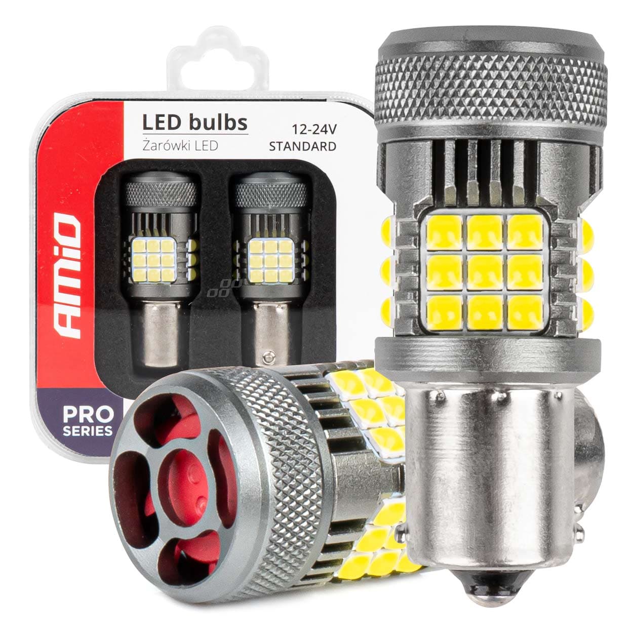 LED žarnice AMiO Canbus Pro Series 1156 BA15S P21W, 36x3030 SMD, 6000K
