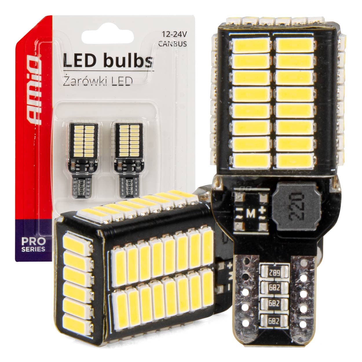 LED žarnici Canbus Pro T15E W16W AMiO (54x SMD 4014, 12V/24V)
