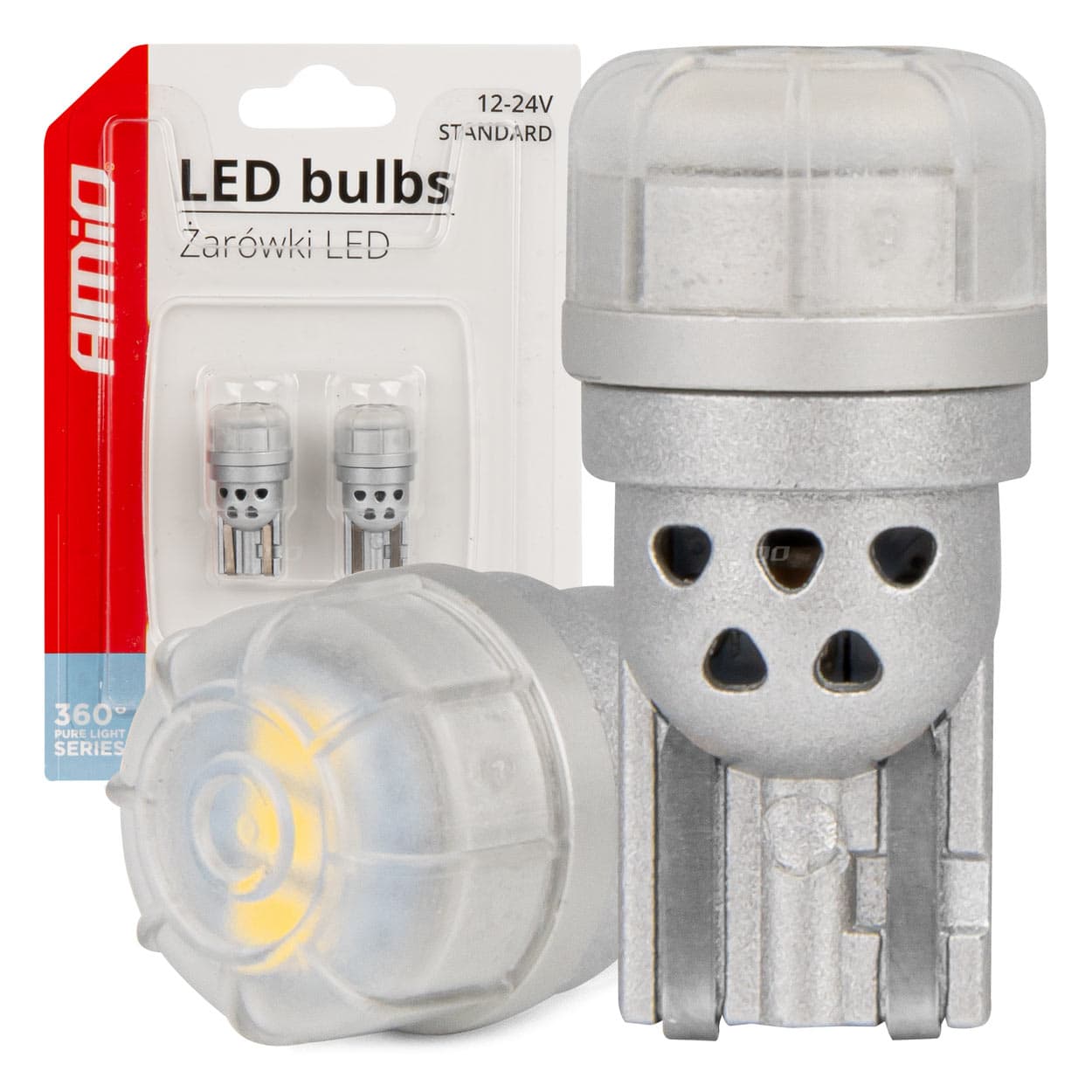 LED žarnici Standard T10 W5W AMiO (3x SMD 3020, 12V/24V)