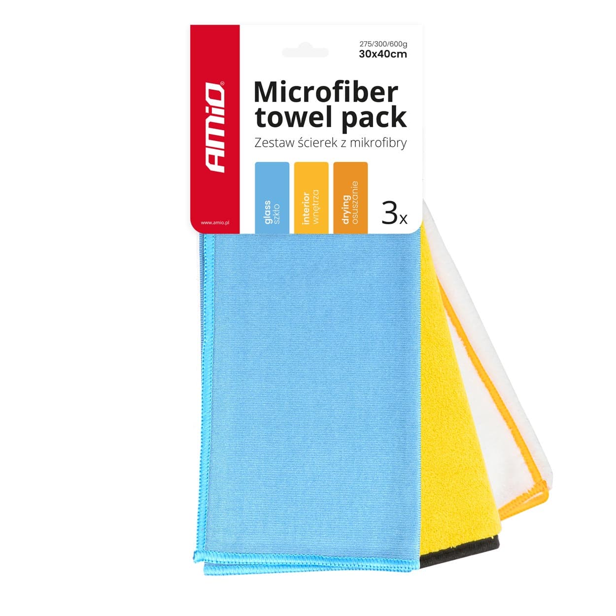 Set 3 mikrofiber krp AMiO za avto (30x40 cm)