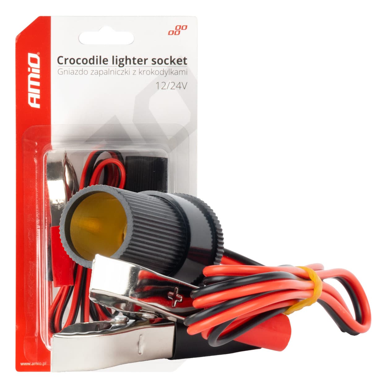AMiO adapter vtičnice vžigalnika s krokodilčki, 100 cm