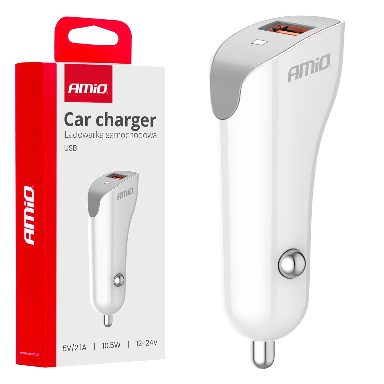 AMiO avto polnilnik USB-A 2.1A