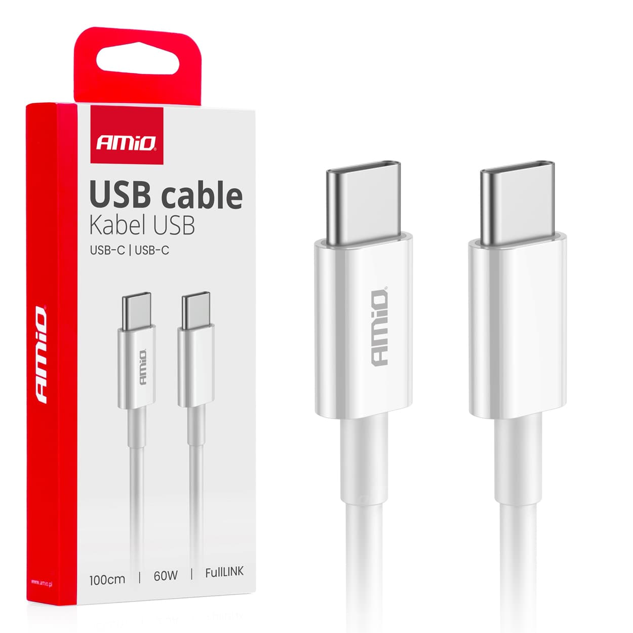 AMiO polnilni kabel USB-C - USB-C, 60W, 100cm