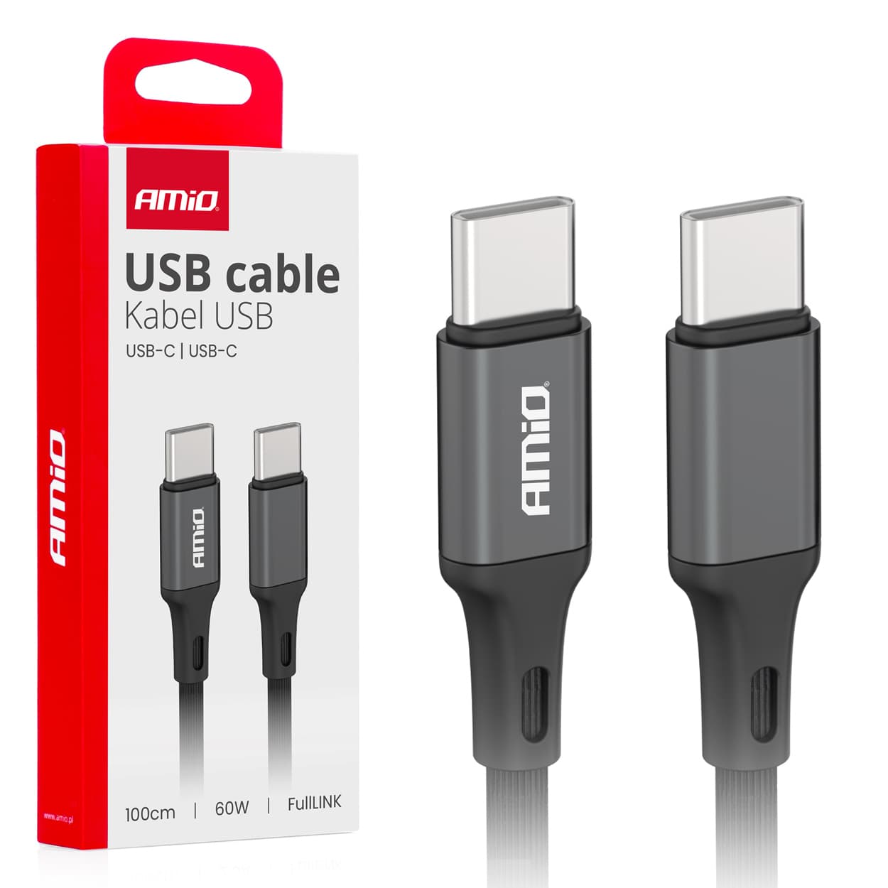 AMiO USB-C - USB-C kabel, 60W, 100 cm
