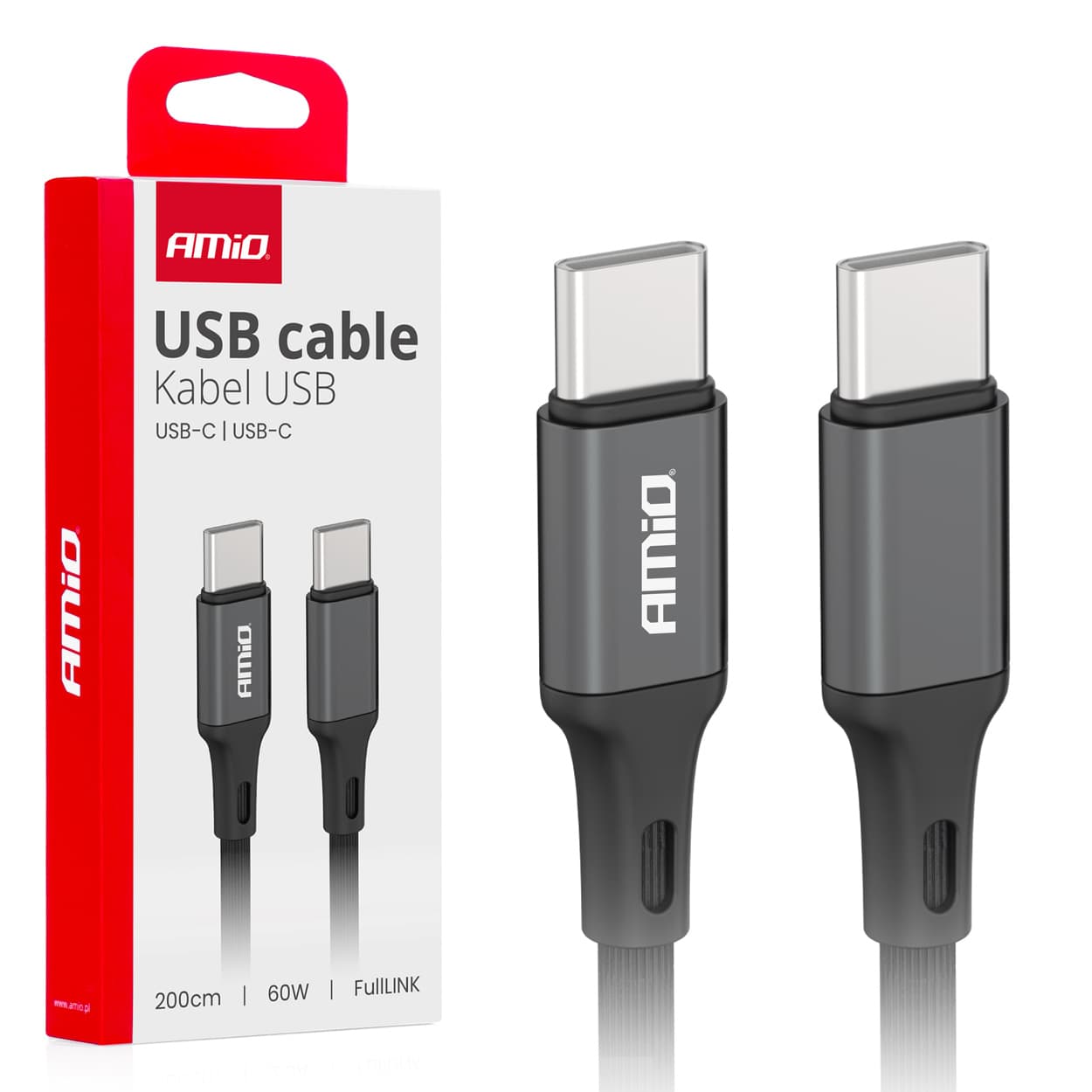 AMiO USB-C - USB-C kabel, 60W, 200 cm