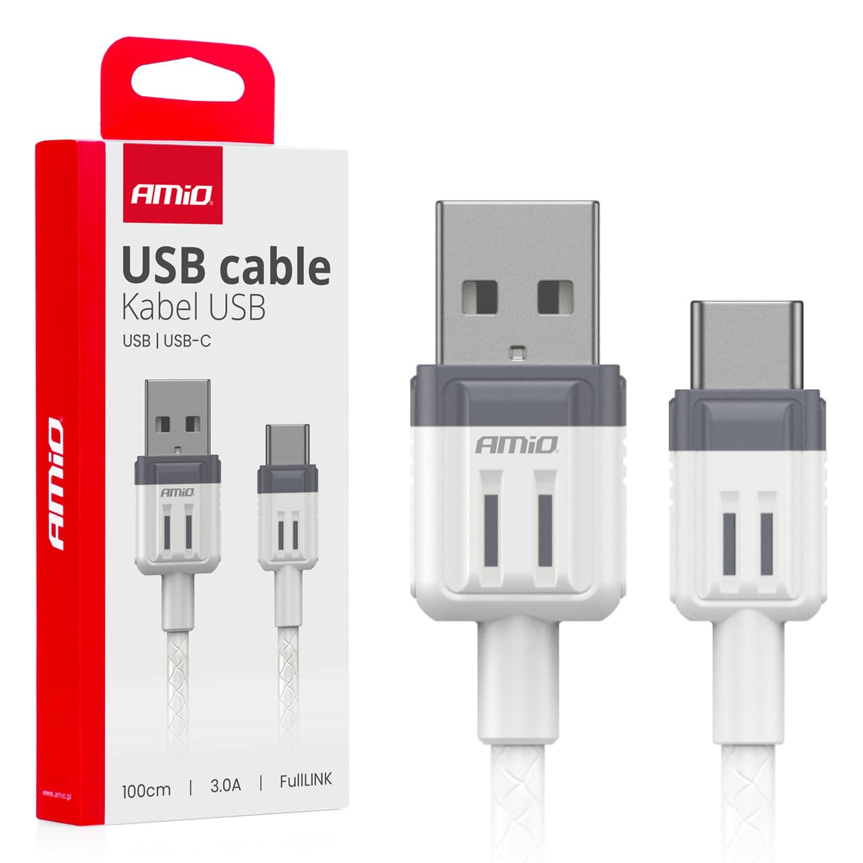 AMiO USB-A - USB-C kabel, 3A, 100 cm