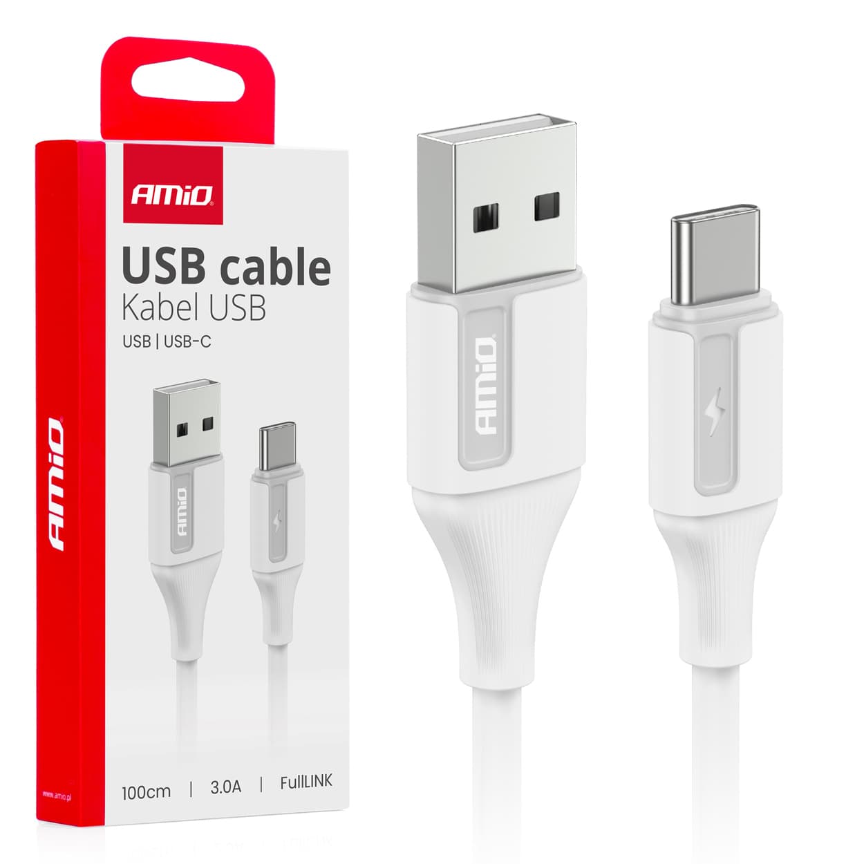 AMiO USB-A - USB-C kabel, 3A, 100 cm