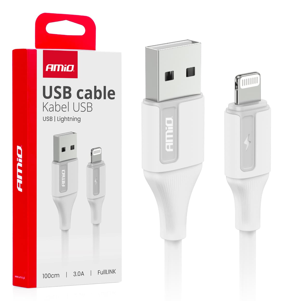 Polnilni kabel USB-A na Lightning 3A, 100cm AMiO