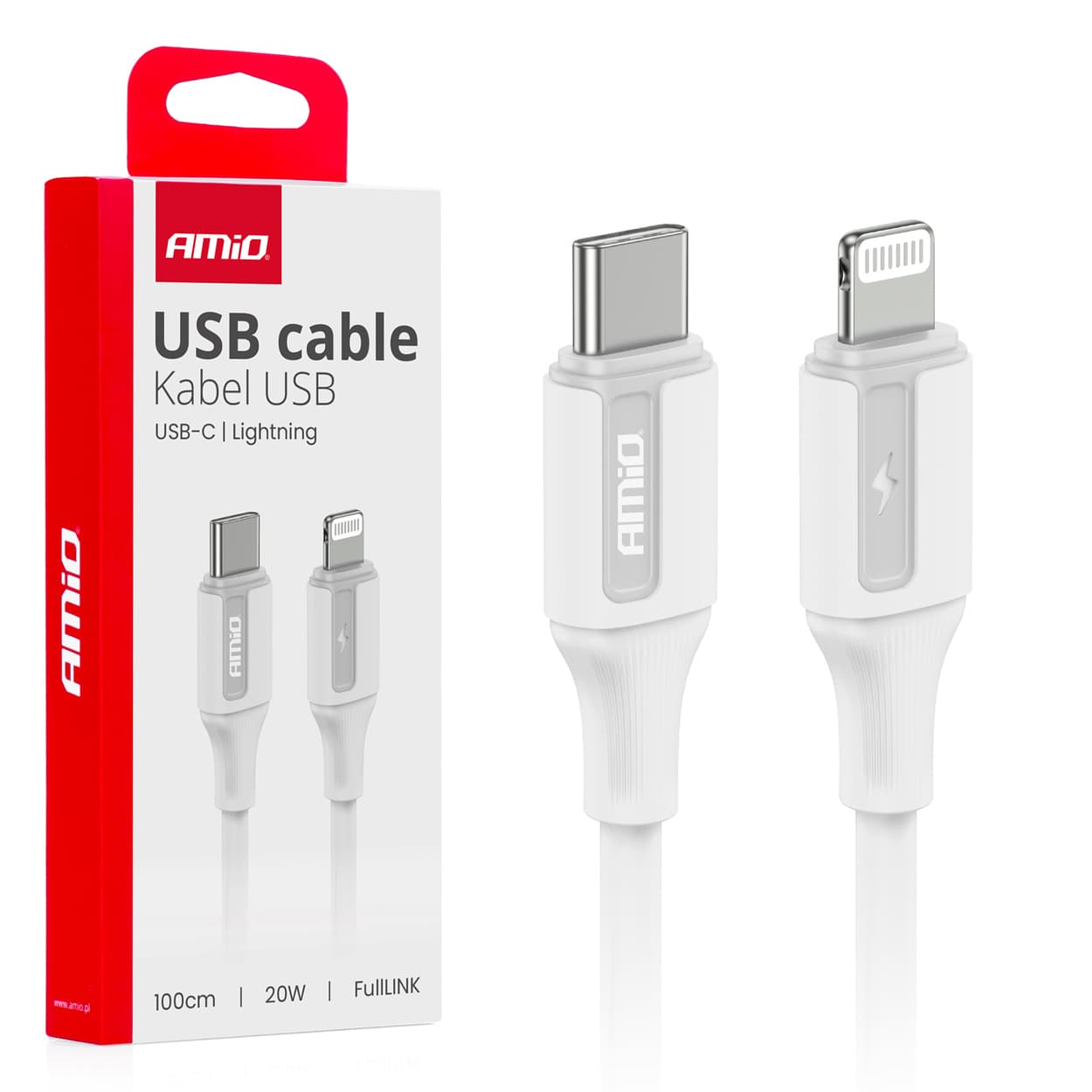 Polnilni kabel USB-C - iPhone Lightning 20W, 100cm AMiO