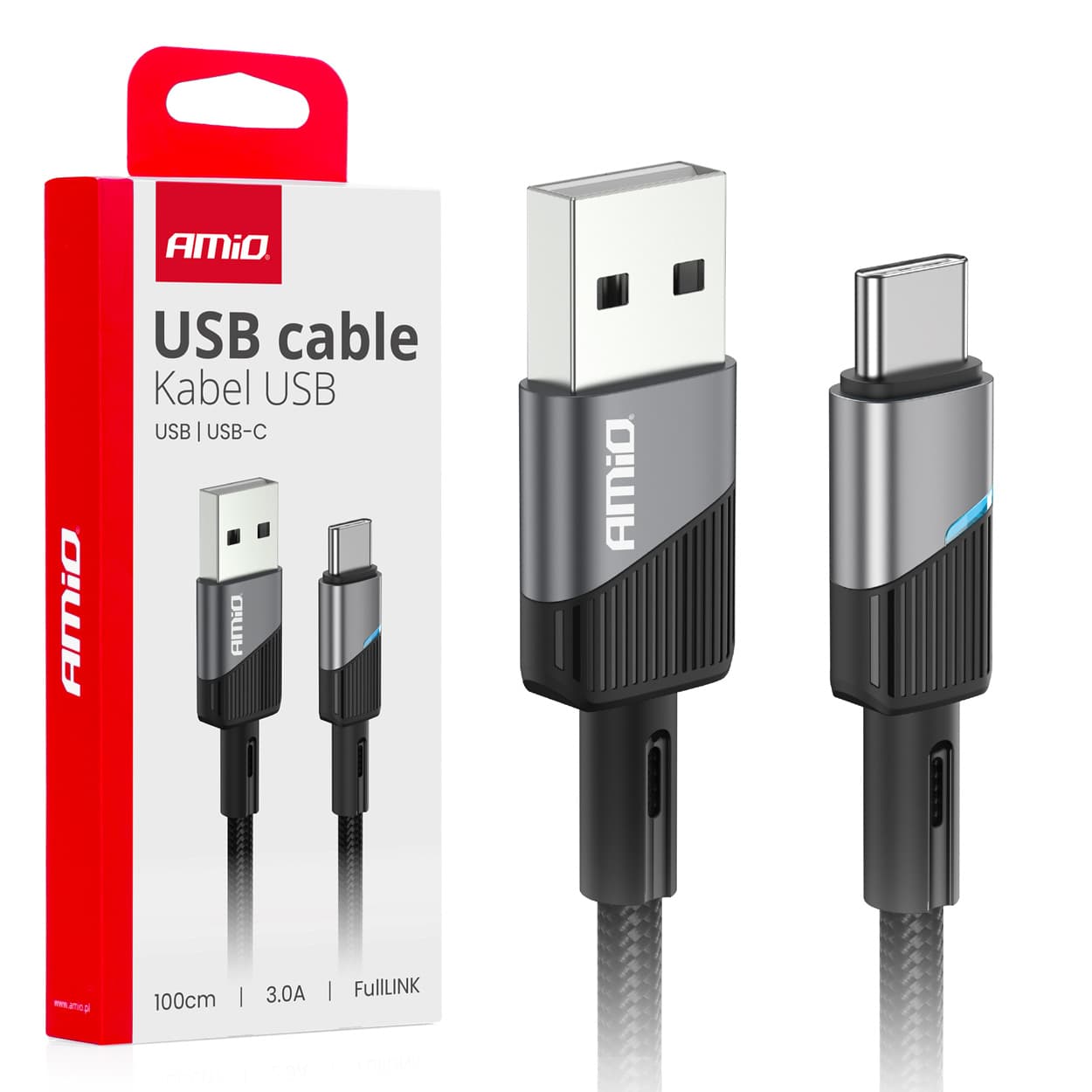 Polnilni kabel USB-A - USB-C 3A, 100cm AMiO