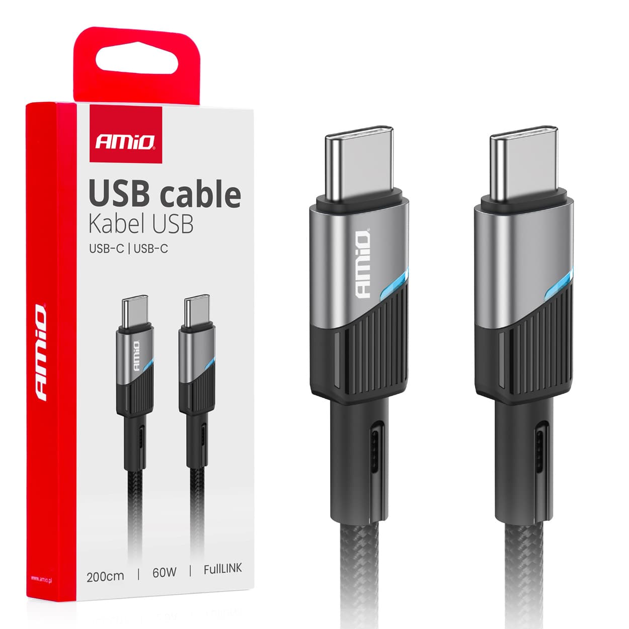 Polnilni kabel USB-C - USB-C 60W, 200cm AMiO