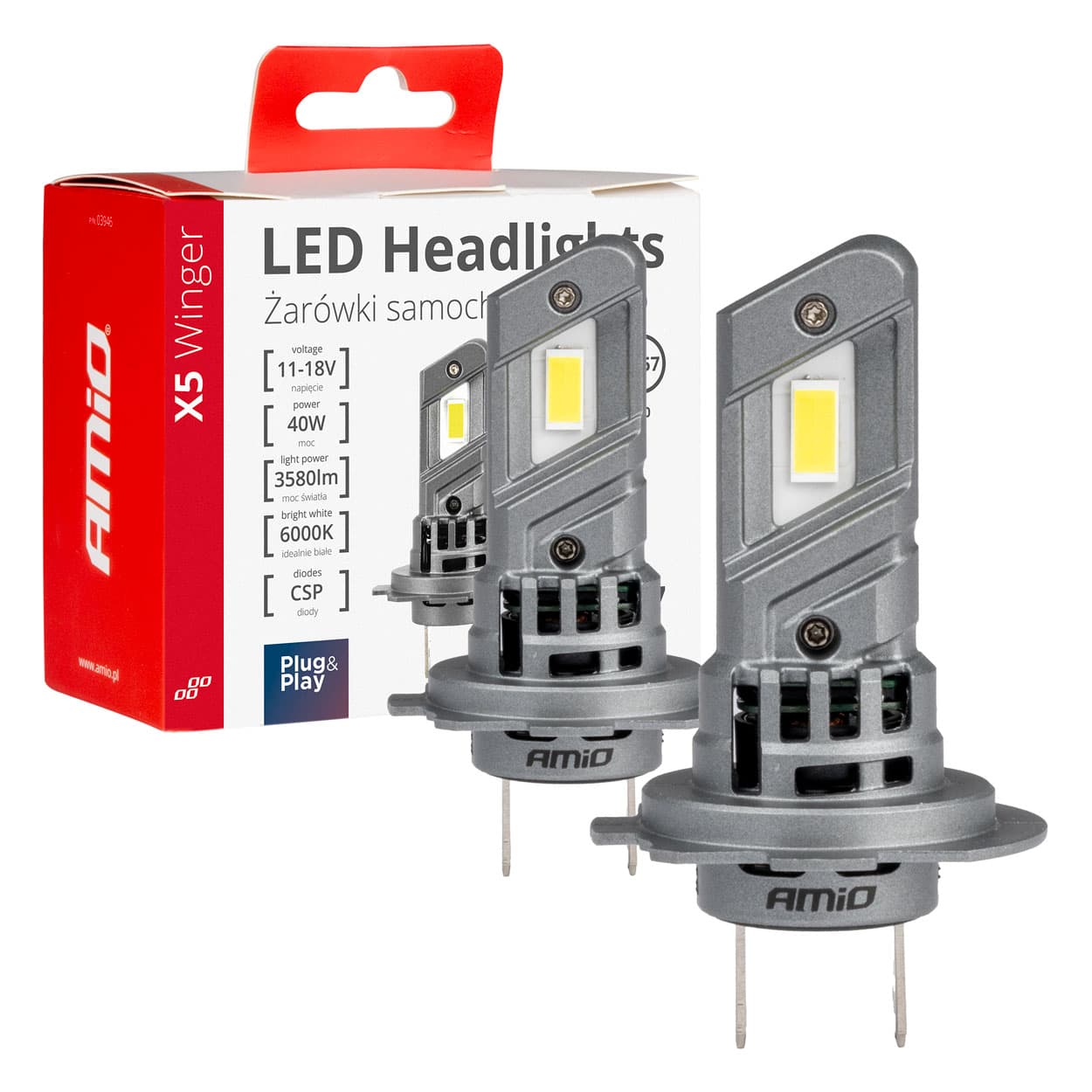 Avto LED žarnici AMiO X5 Winger H7/H18, Canbus, 6000K