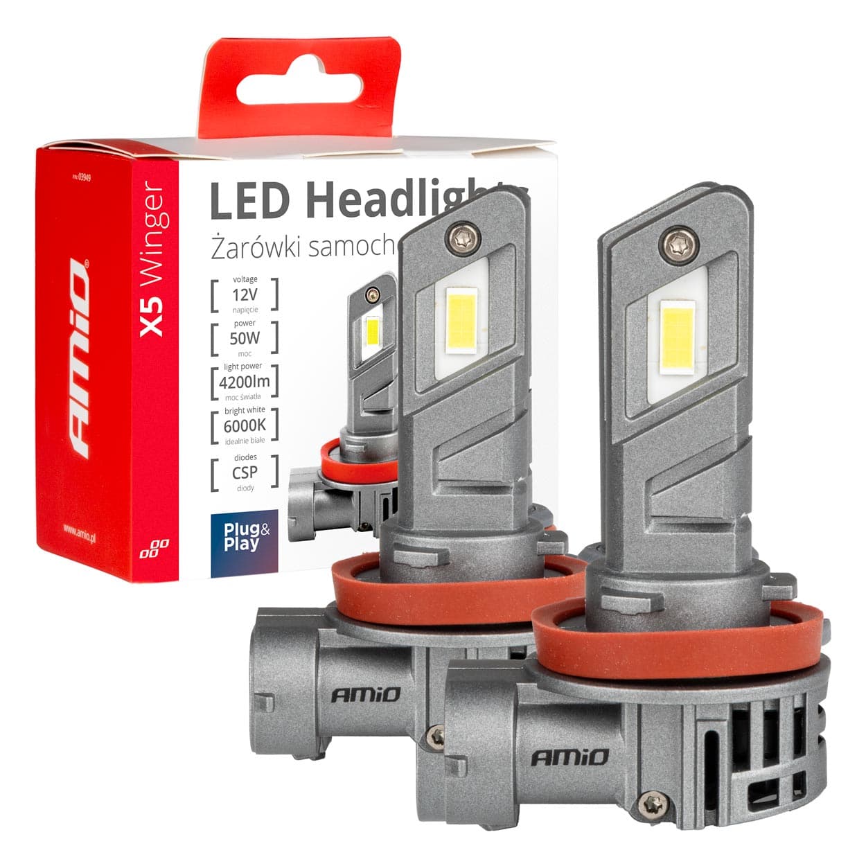 AMiO LED žarnici X5 WINGER H8/H9/H11 6000K CANBUS