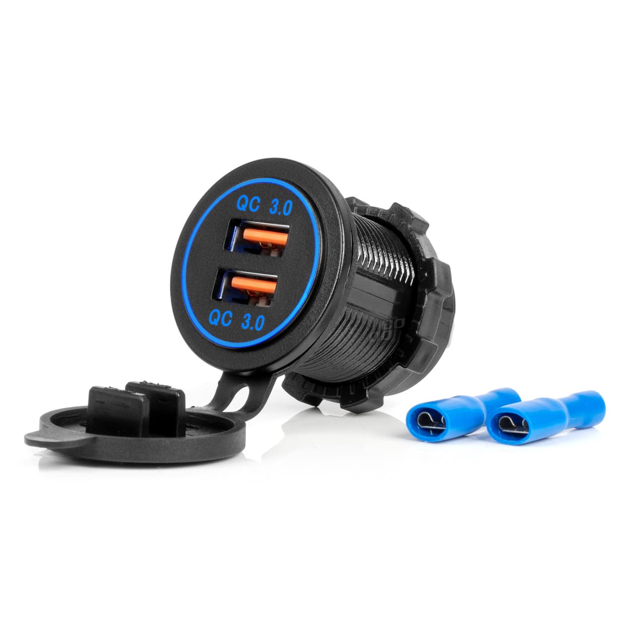 Avtomobilski polnilnik AMiO, vodoodporen, 2xUSB QC 3.0, 12/24V