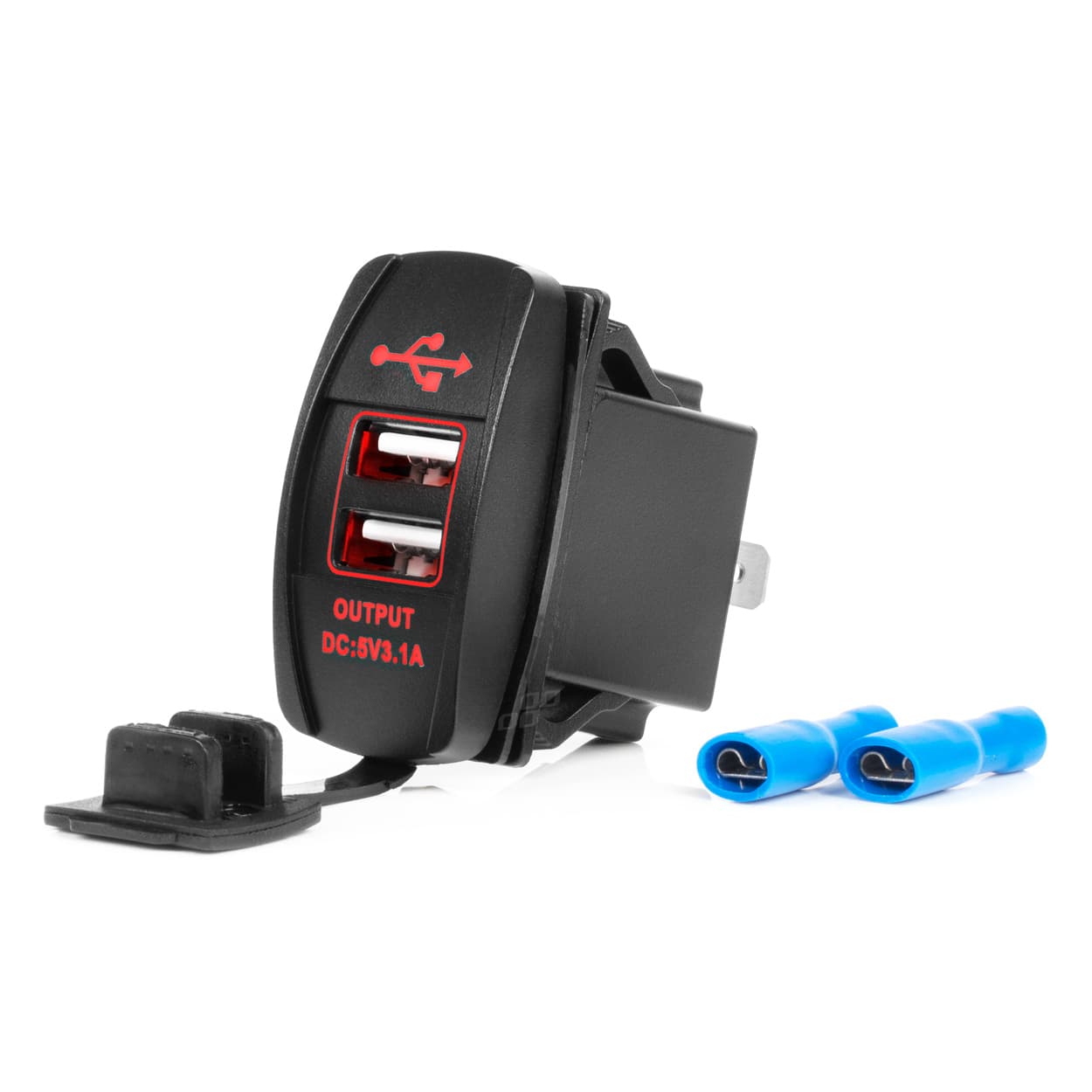 Avto polnilnik AMiO, vodoodporen, v obliki čolna, 2x USB, 12/24V