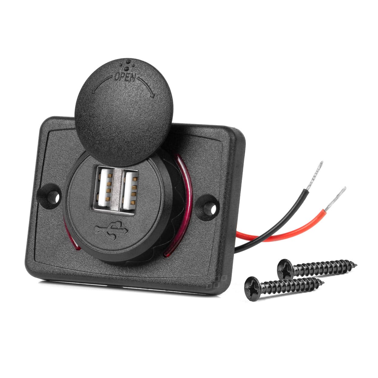 Avto polnilnik AMiO, vodoodporen, kvadratni, 2x USB, 12/24V