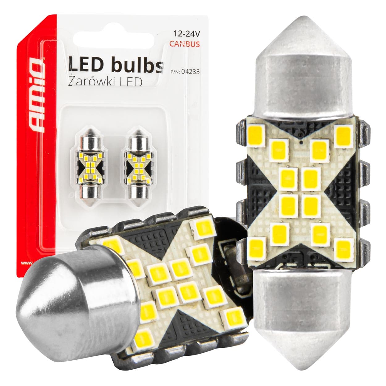 AMiO LED žarnici C5W Festoon Canbus, 12x SMD 2016, 31mm, bela, 12V/24V