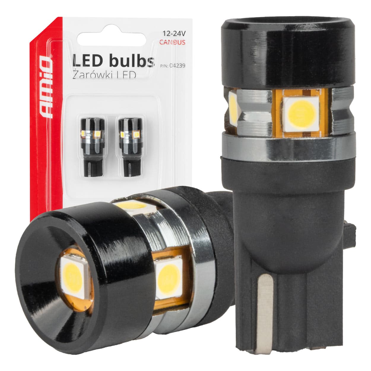 LED žarnica AMiO CAN-BUS T10 W5W 5xSMD 3030 White (12/24V)