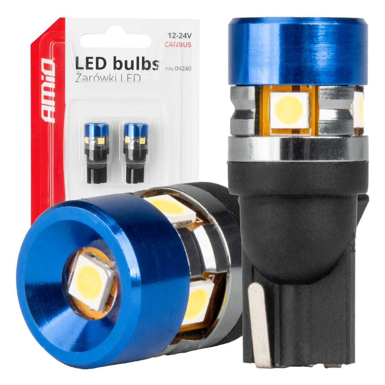 LED žarnica AMiO CAN-BUS T10 W5W 5xSMD 3030 White (12/24V)