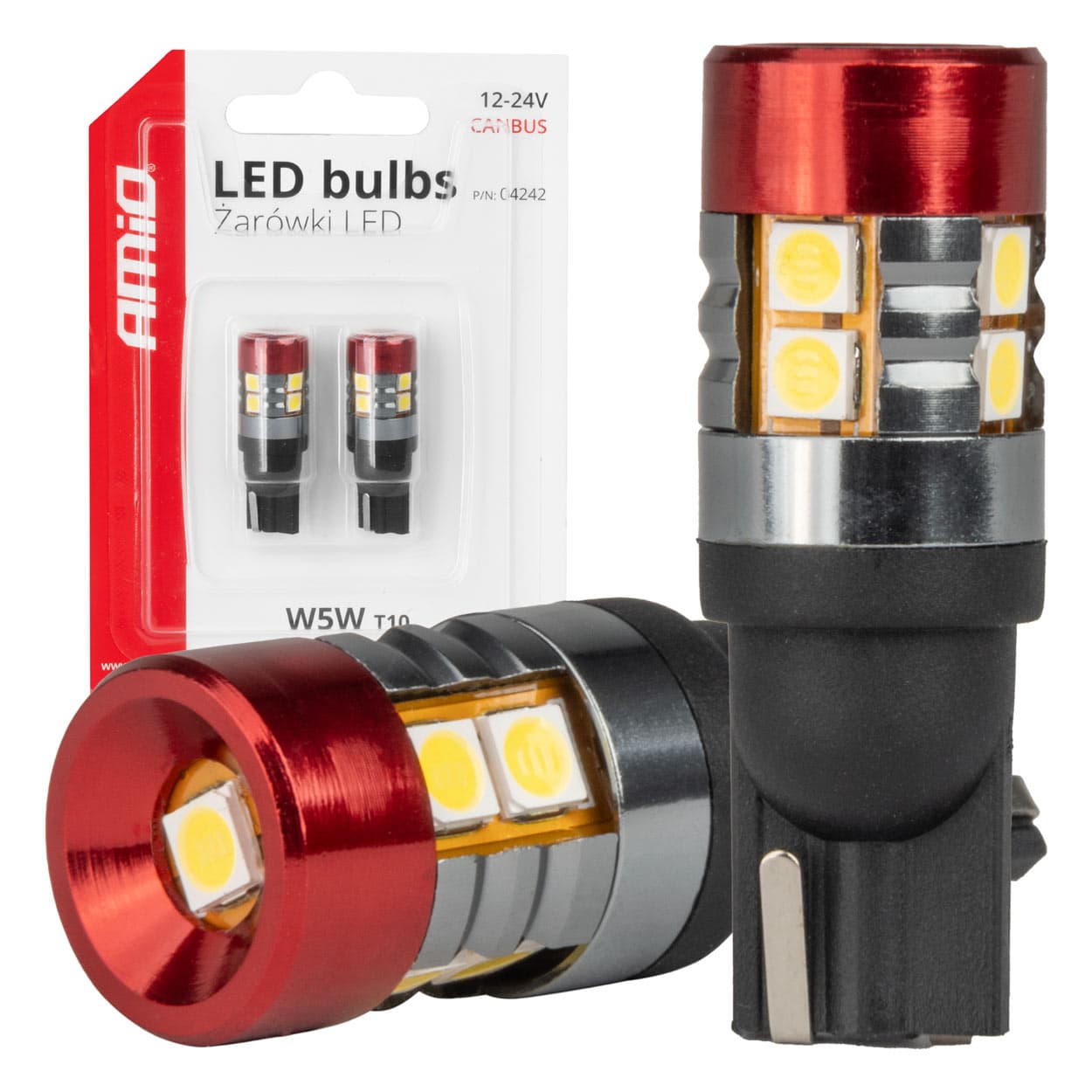 LED žarnica AMiO CAN-BUS T10 W5W 9xSMD 3030 White (12/24V)