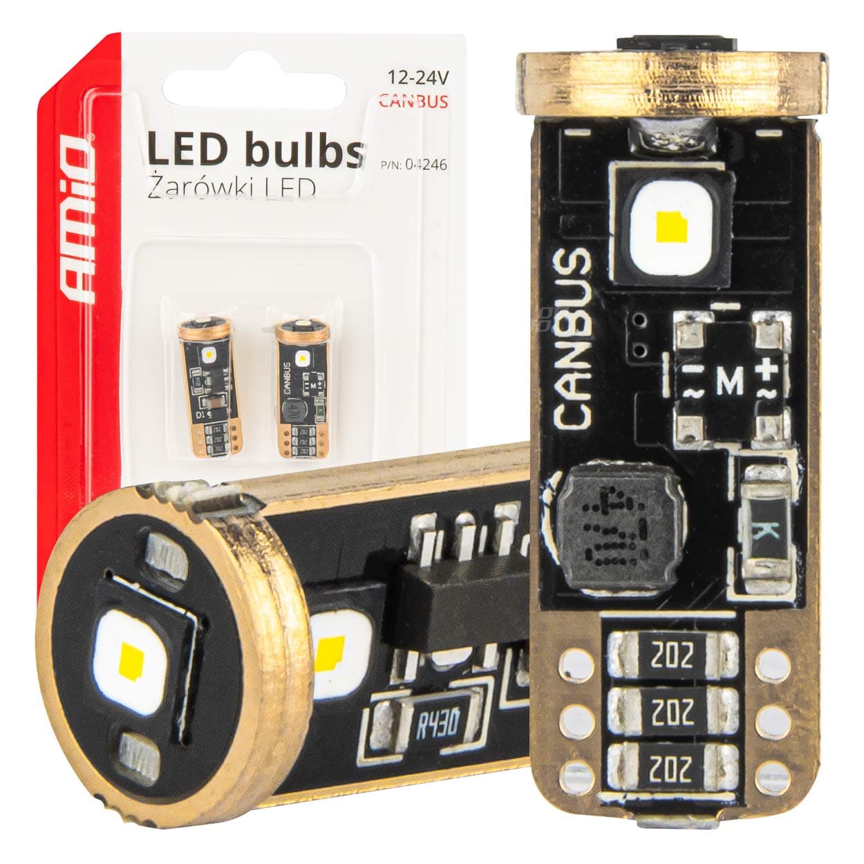 AMiO LED žarnici T10 W5W Canbus, 3x SMD 3838, bela, 12V/24V