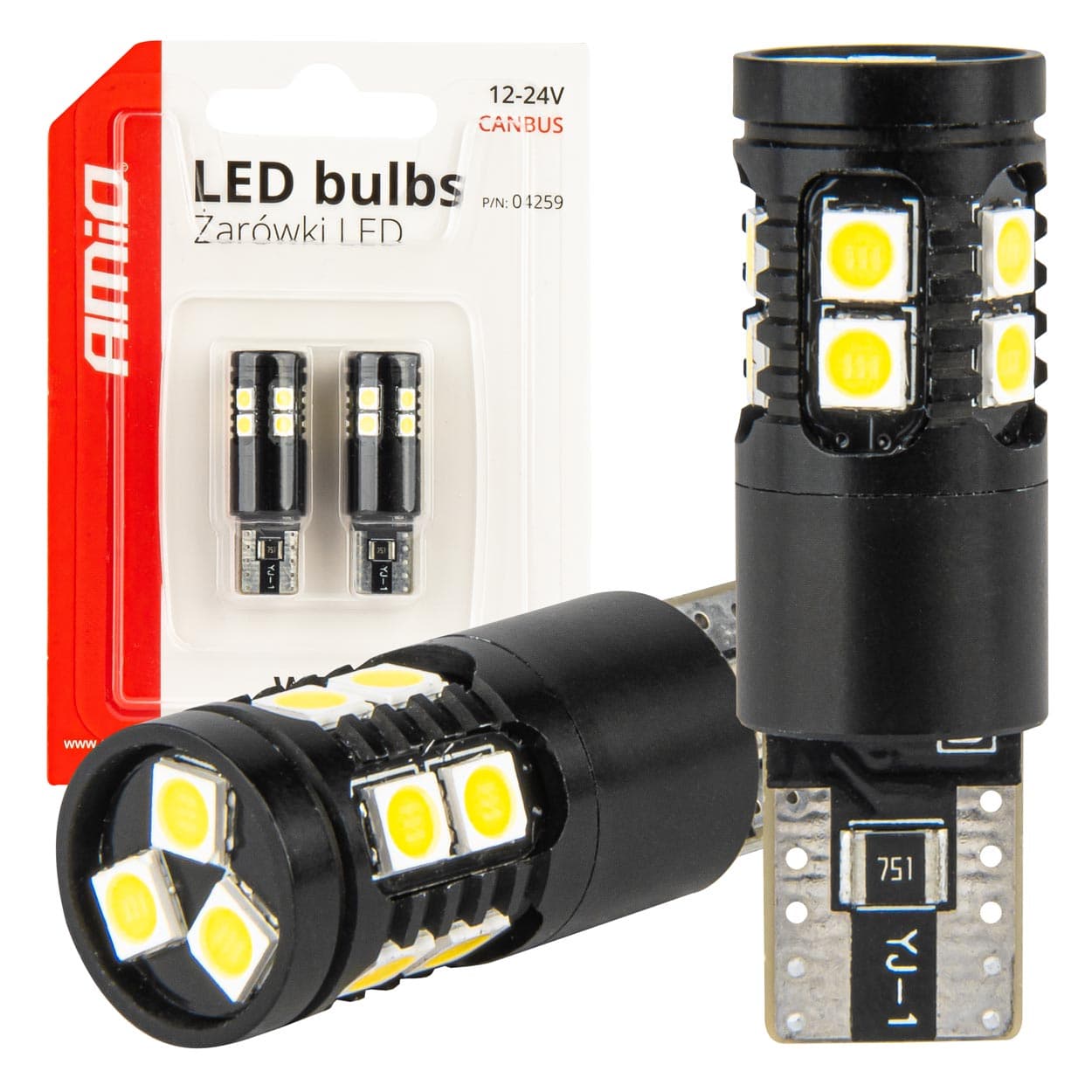AMiO LED žarnice Canbus T10 W5W 13xSMD 3030, bele, 12V/24V