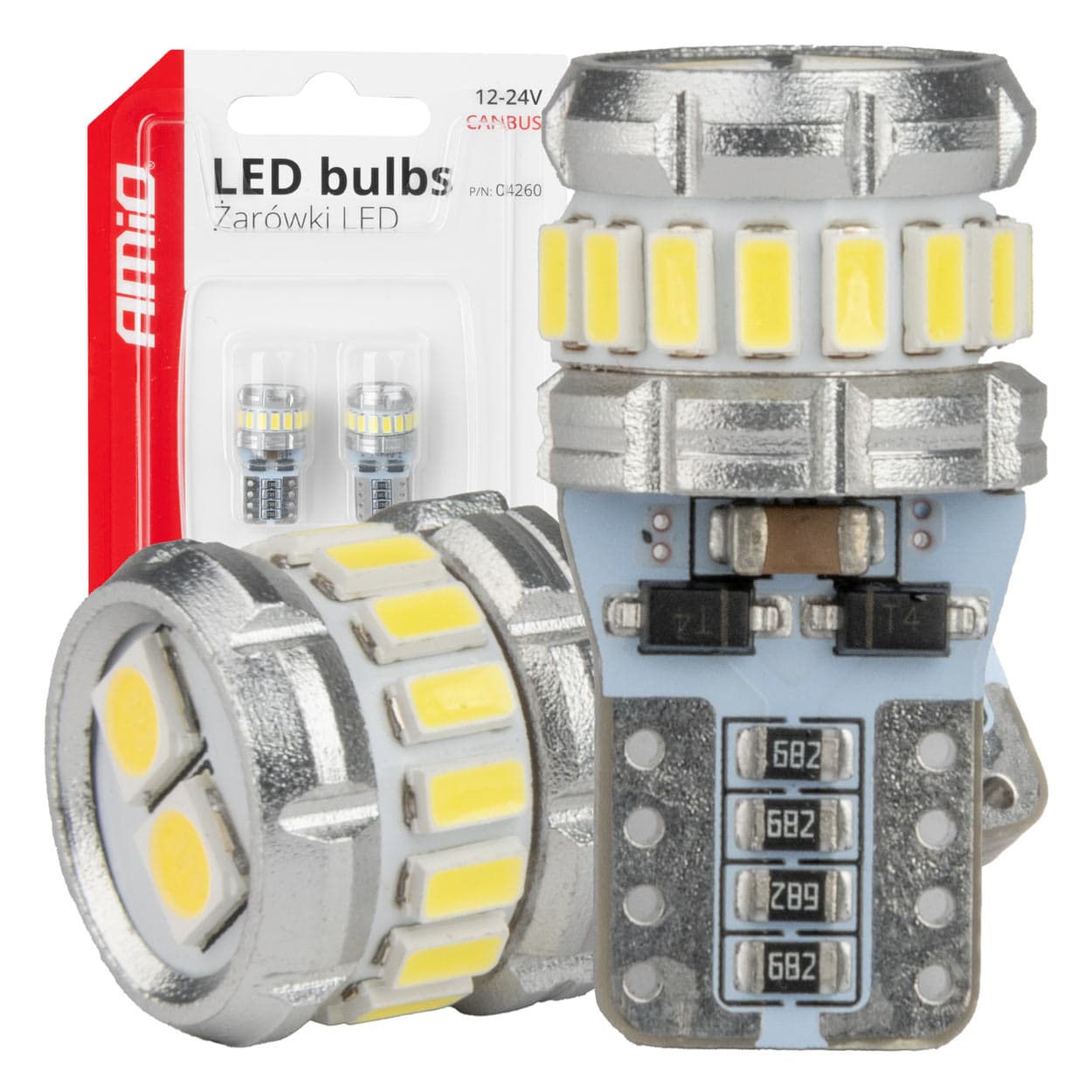 AMiO T10 W5W LED žarnice CANBUS 18xSMD 3014/3030 White (12V/24V)