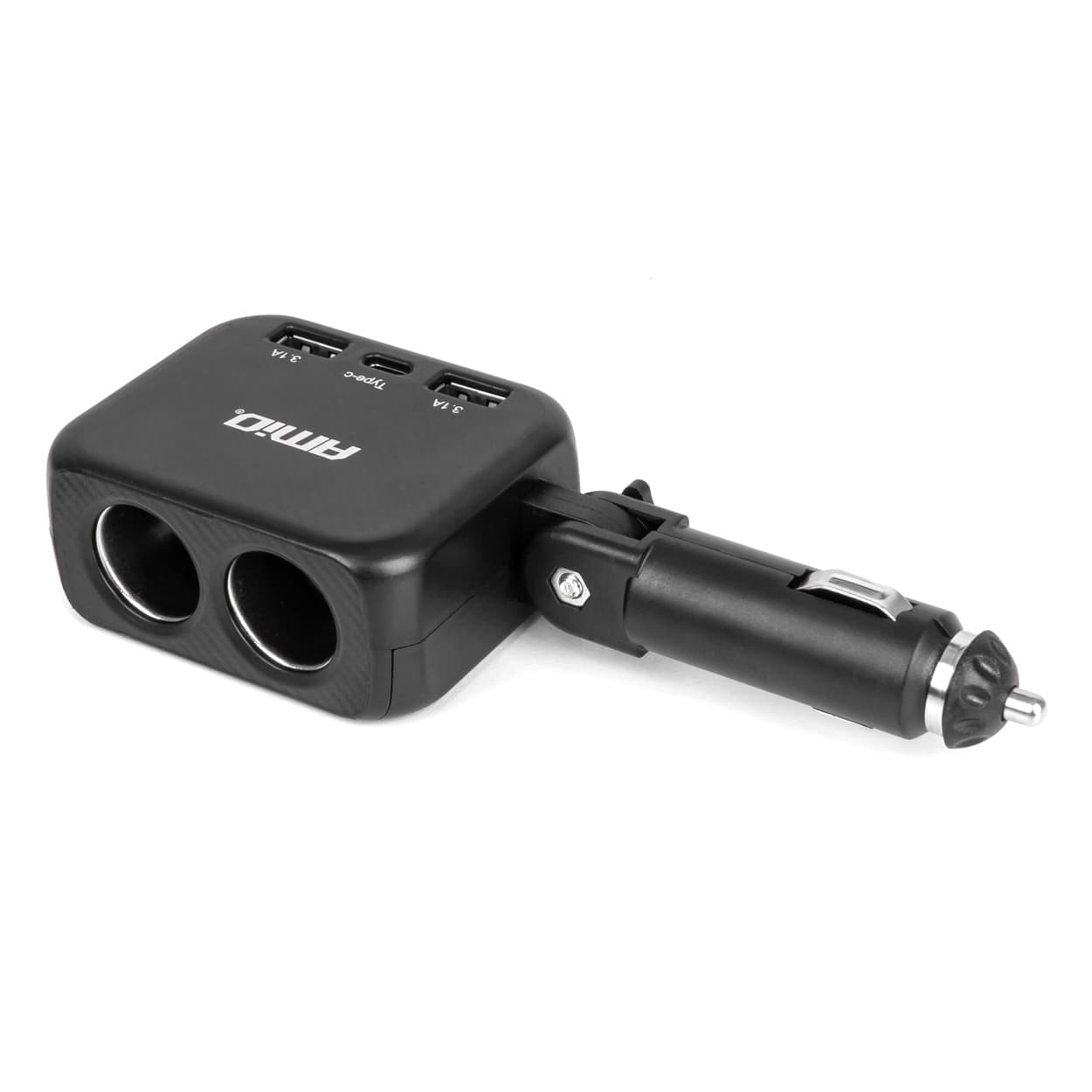 AMiO avto polnilec 100W: razdelilec vžigalnika + 2x USB-A + 1x USB-C (180°)