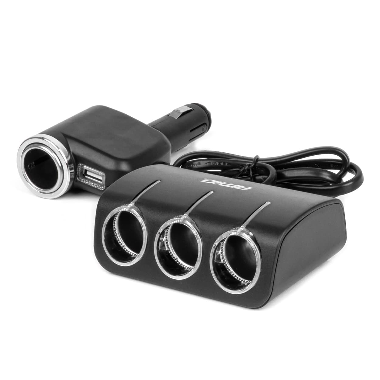 AMiO avto polnilec: razdelilec vžigalnika (3x vtičnica + USB) + vgrajen vžigalnik