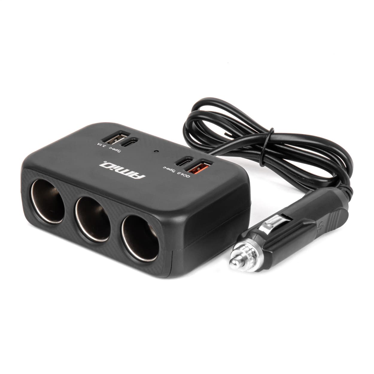 AMiO Razdelilnik vtičnice avto vžigalnika (3x vtičnica, USB-A + USB-C QC 4.0)