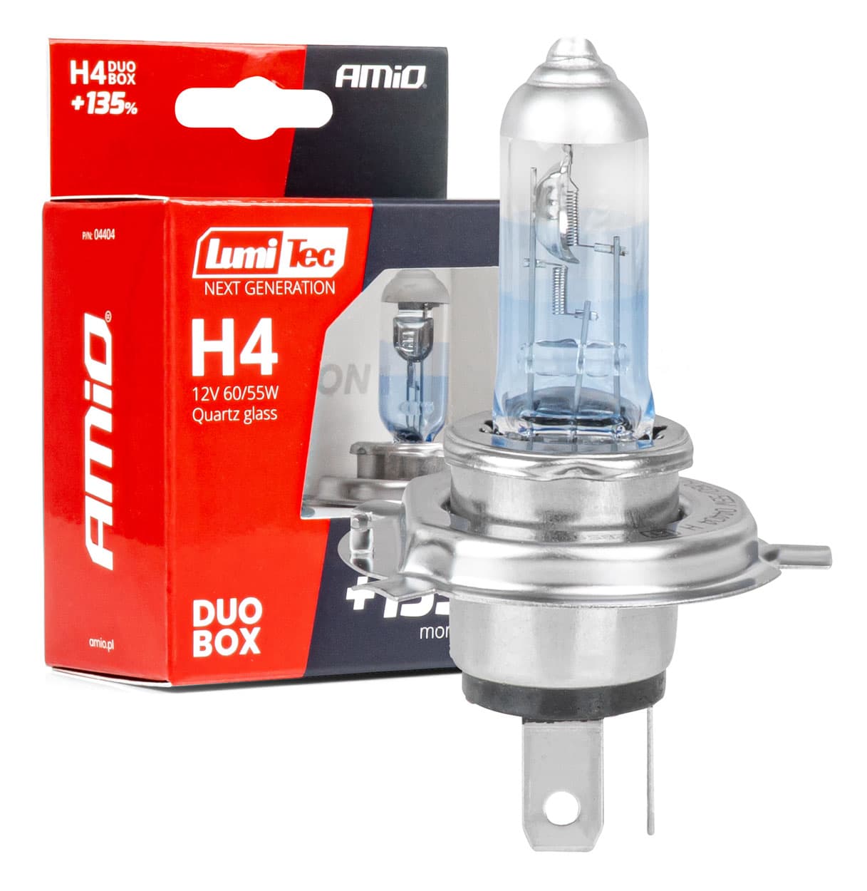 Halogenske žarnice AMiO LumiTec H4, 12V 60/55W, +135% svetlobe