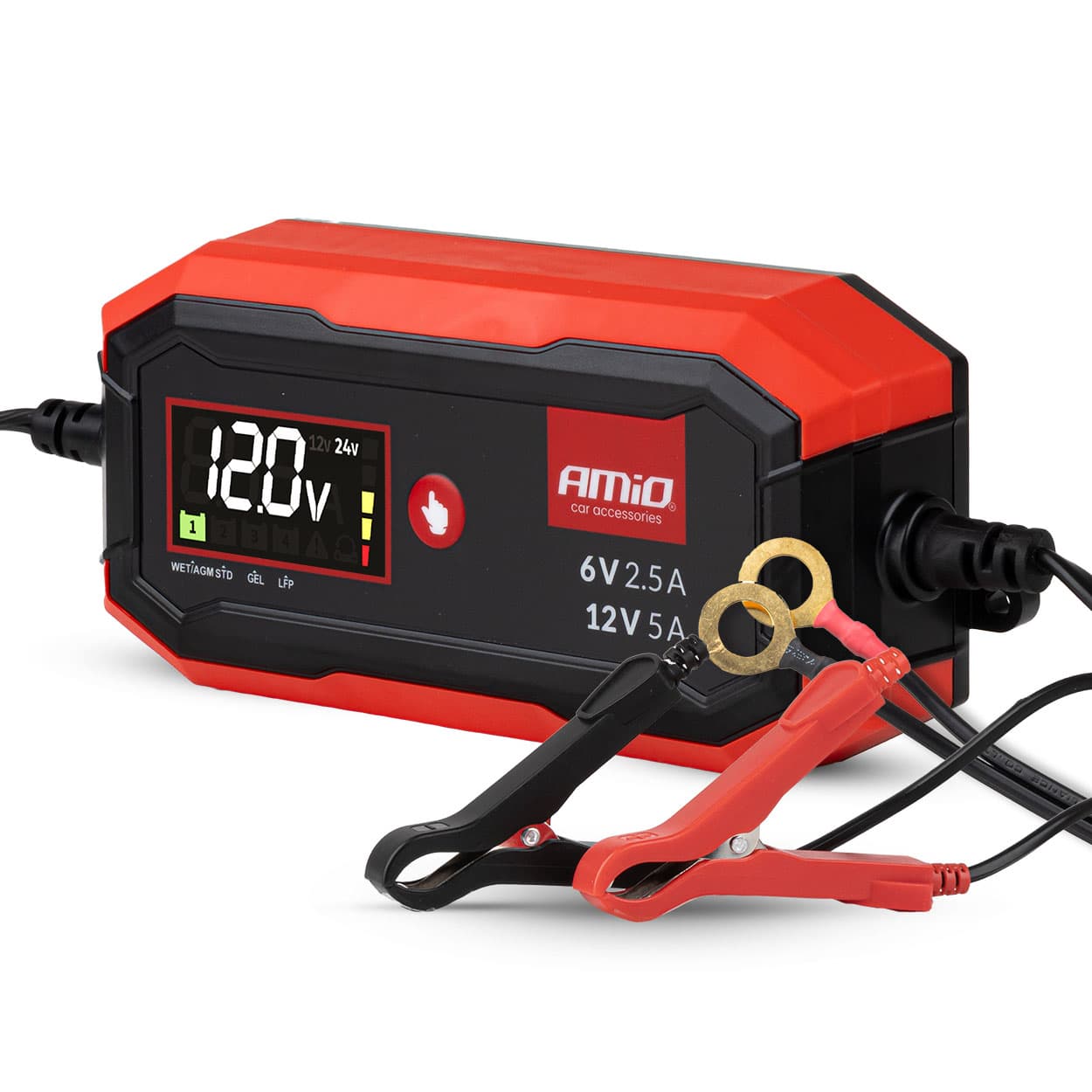Digitalni polnilnik akumulatorjev AMiO PRO, 5A, 6V/12V, AGM/GEL/LFP