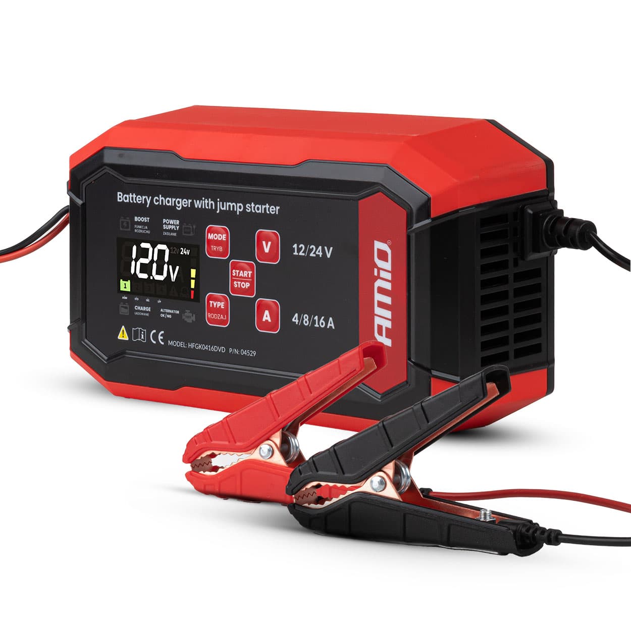 AMiO PRO digitalni polnilnik z zagonom - AGM/GEL/STD/LFP, 16A, 12V/24V