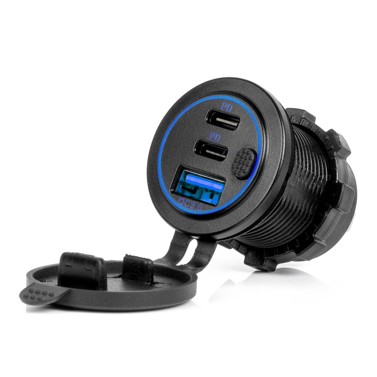 Avtomobilska polnilna postaja AMiO (12V/24V) z 2x USB-C QC3.0 in stikalom