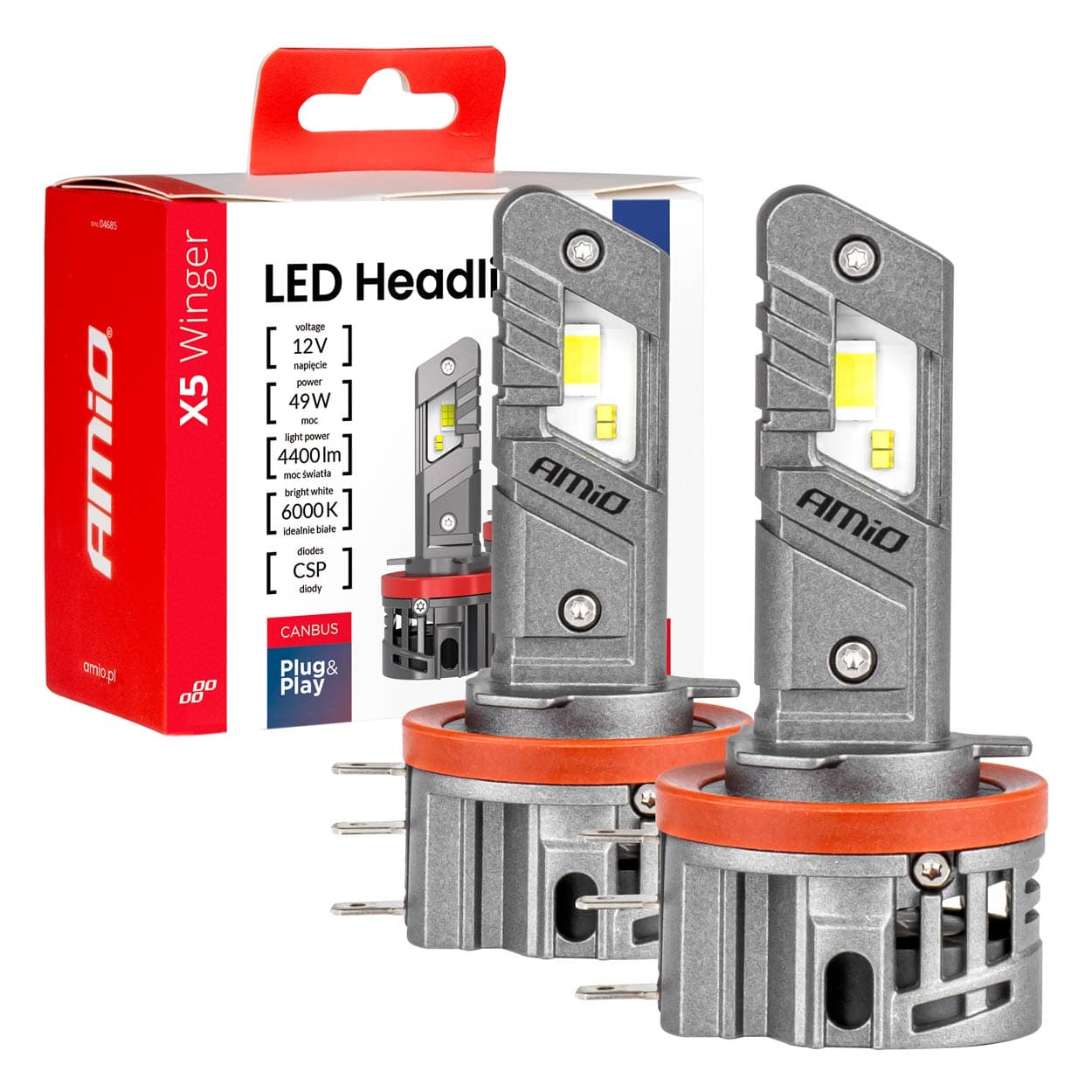 AMiO X5 Winger LED žarnici H15, 49W, 6000K, Canbus