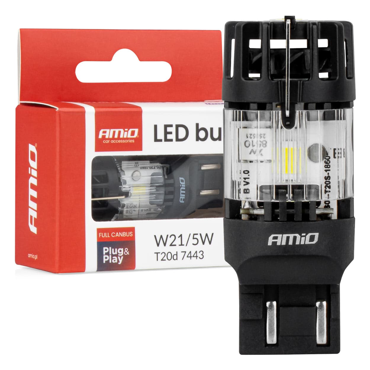 AMiO Lumitec T20D 7443 W21/5W LED žarnica, 12V, Full Canbus, bela