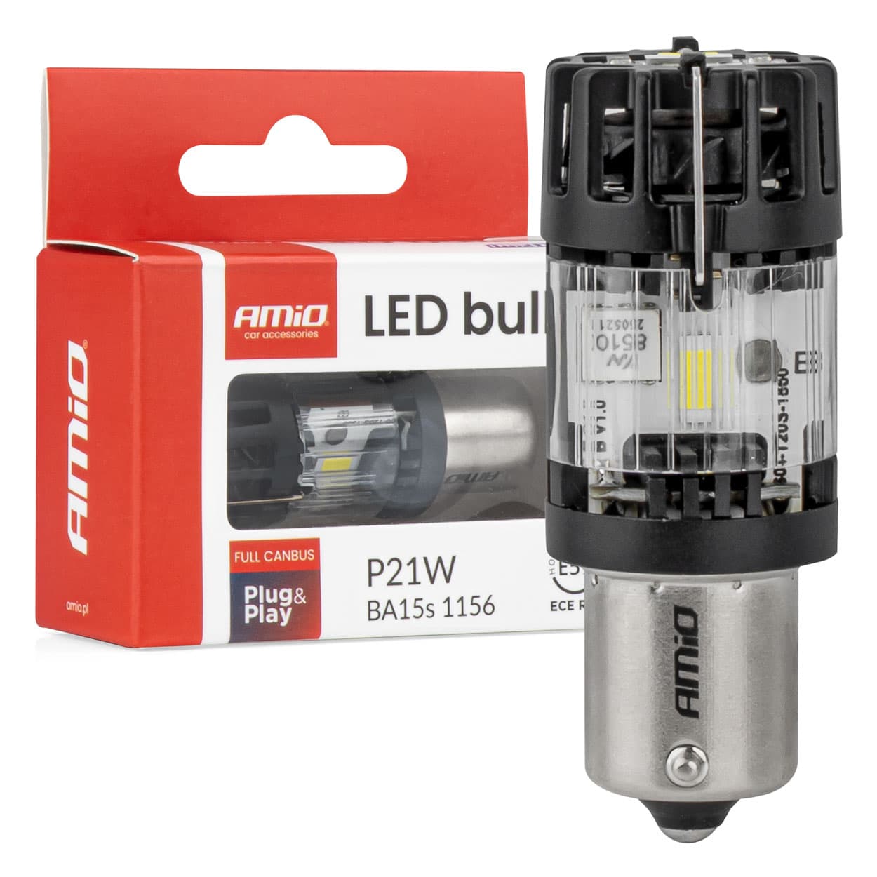 AMiO Lumitec BA15S P21W LED žarnica, 12V, Full Canbus, bela