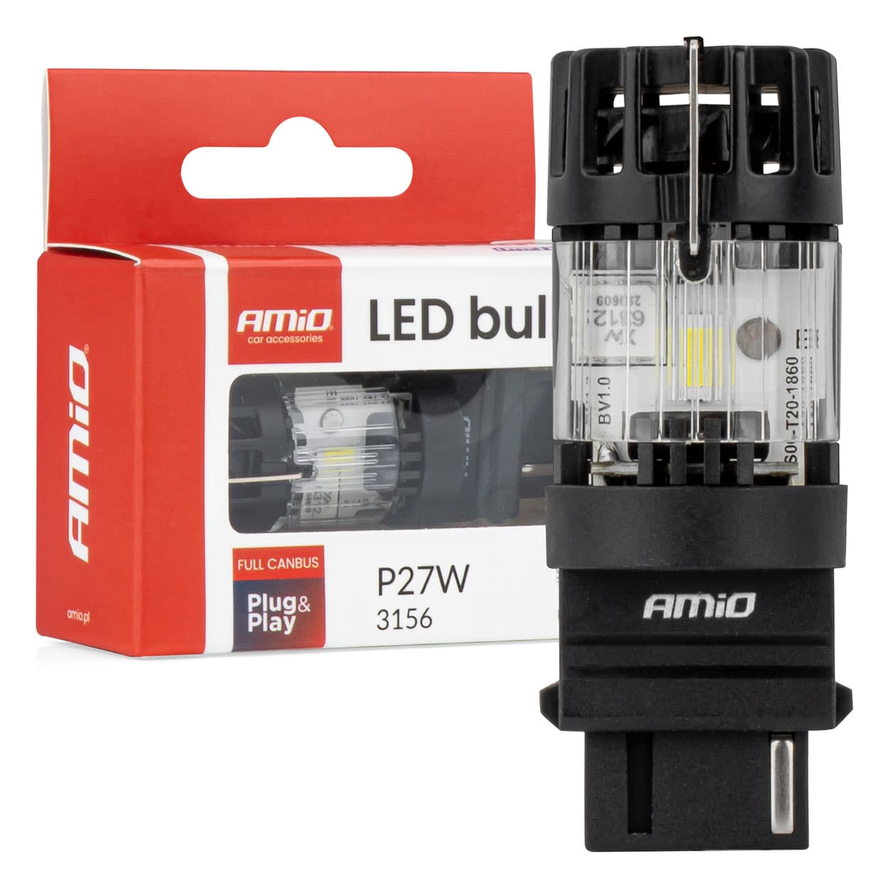 AMiO Lumitec 3156 P27W LED žarnica, 12V, Full Canbus, bela