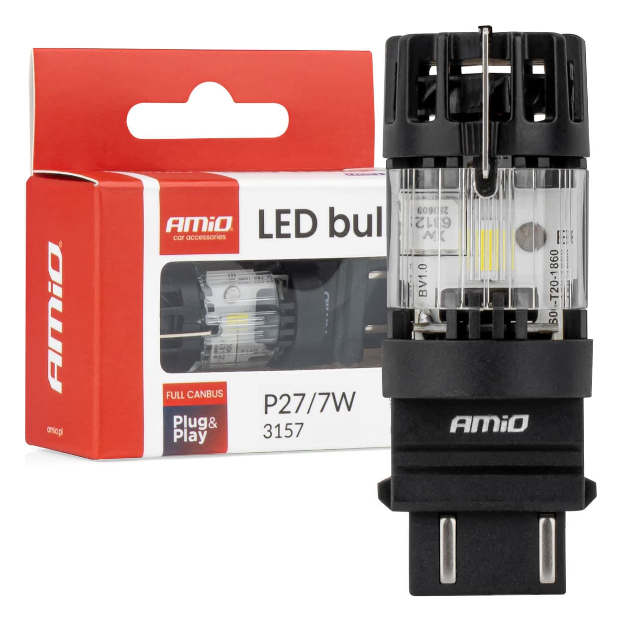 AMiO Lumitec 3157 P27/7W LED žarnica, 12V, Full Canbus, bela