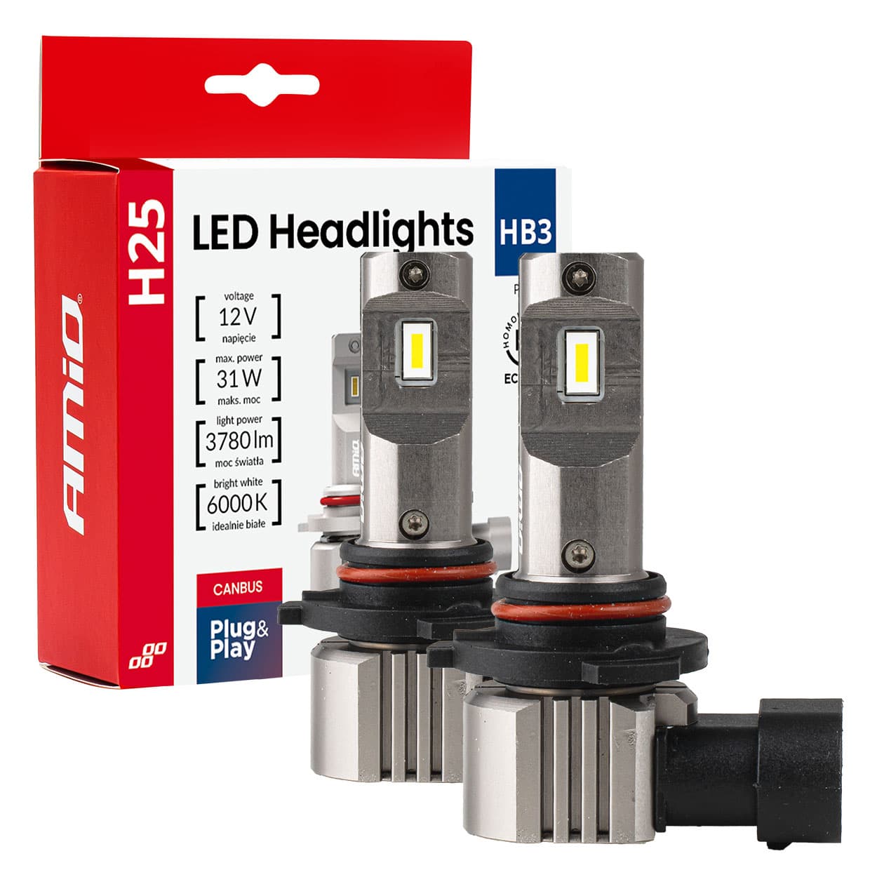 Avtomobilska LED žarnica AMiO H25 CANBUS HB3 (9005), 12V, 31W