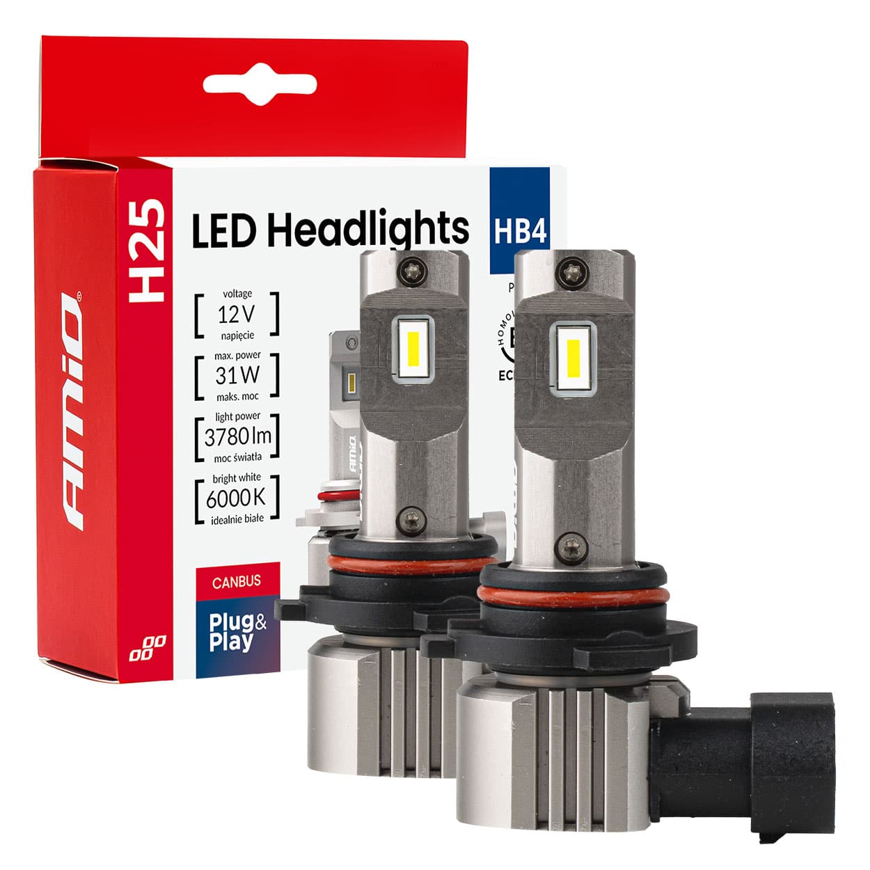 Avtomobilska LED žarnica AMiO H25 CANBUS HB4 (9006), 12V, 31W