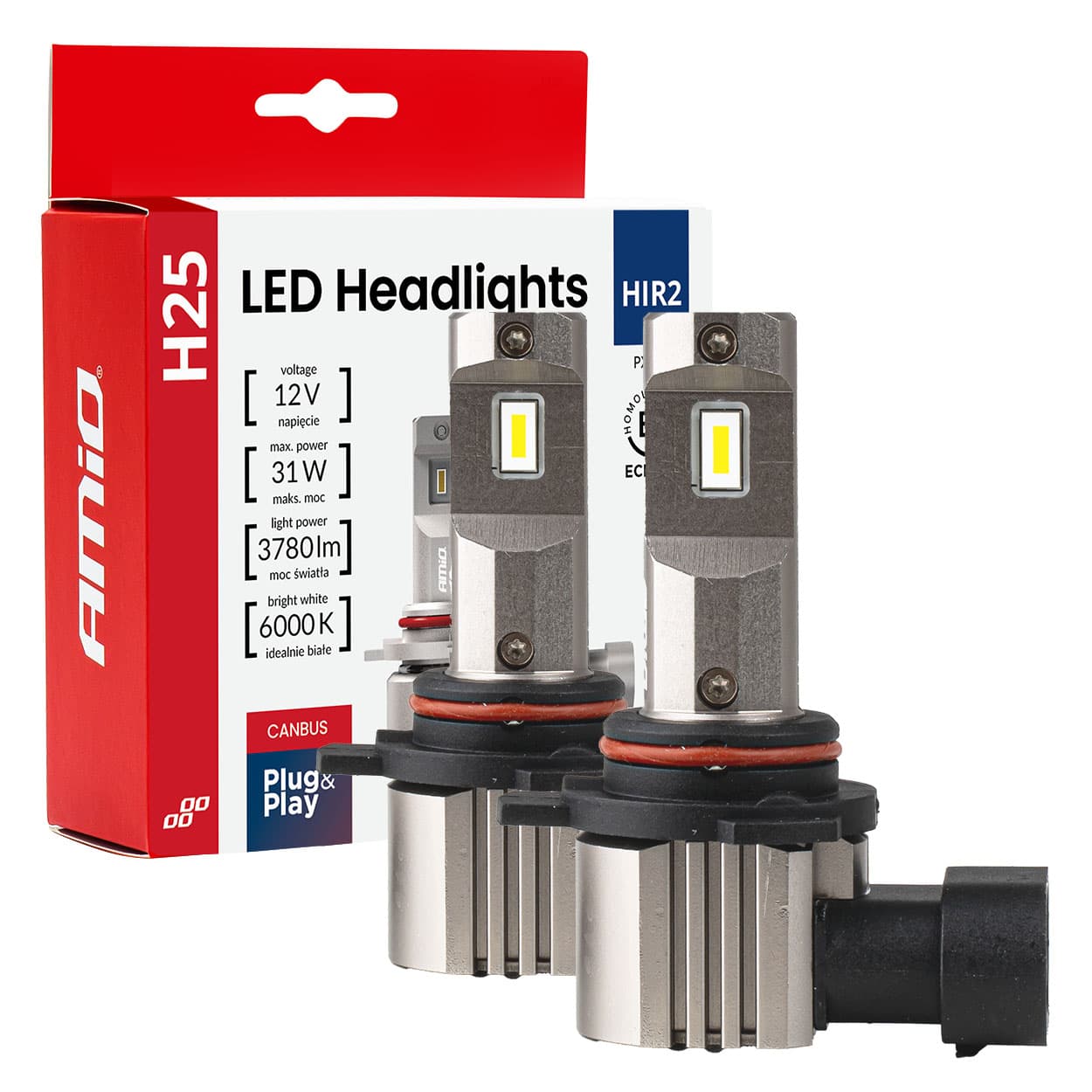 Avtomobilska LED žarnica AMiO H25 CANBUS HIR2 (9012), 12V, 31W