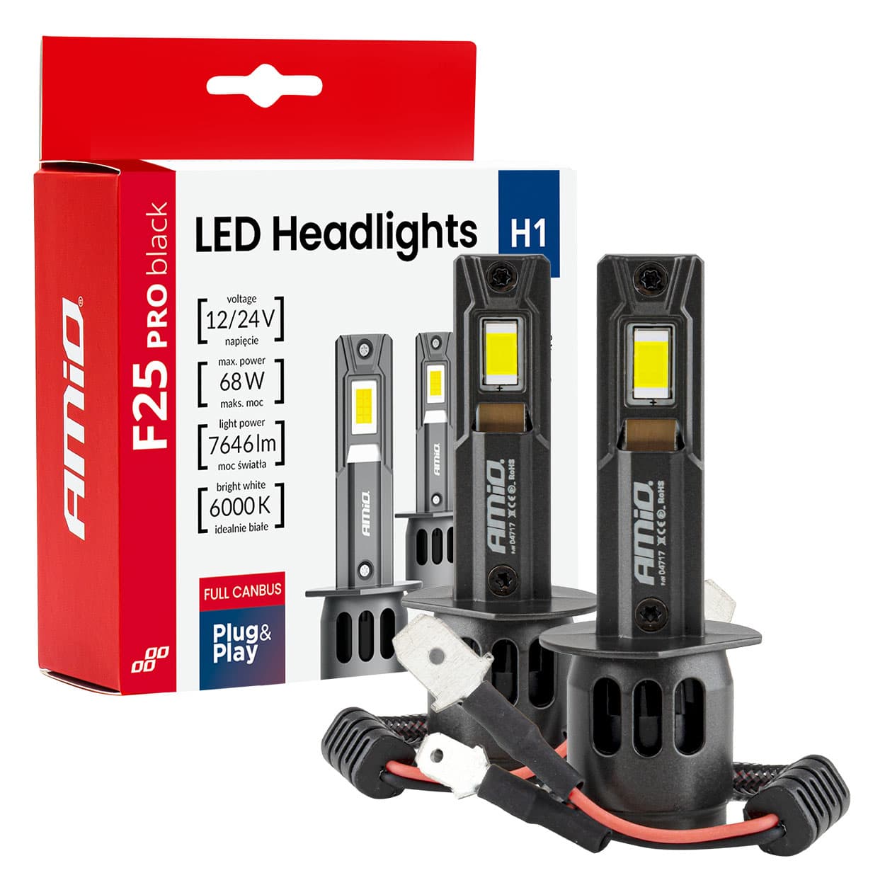 Avtomobilska LED žarnica AMiO F25 PRO H1, 68W, 12V/24V