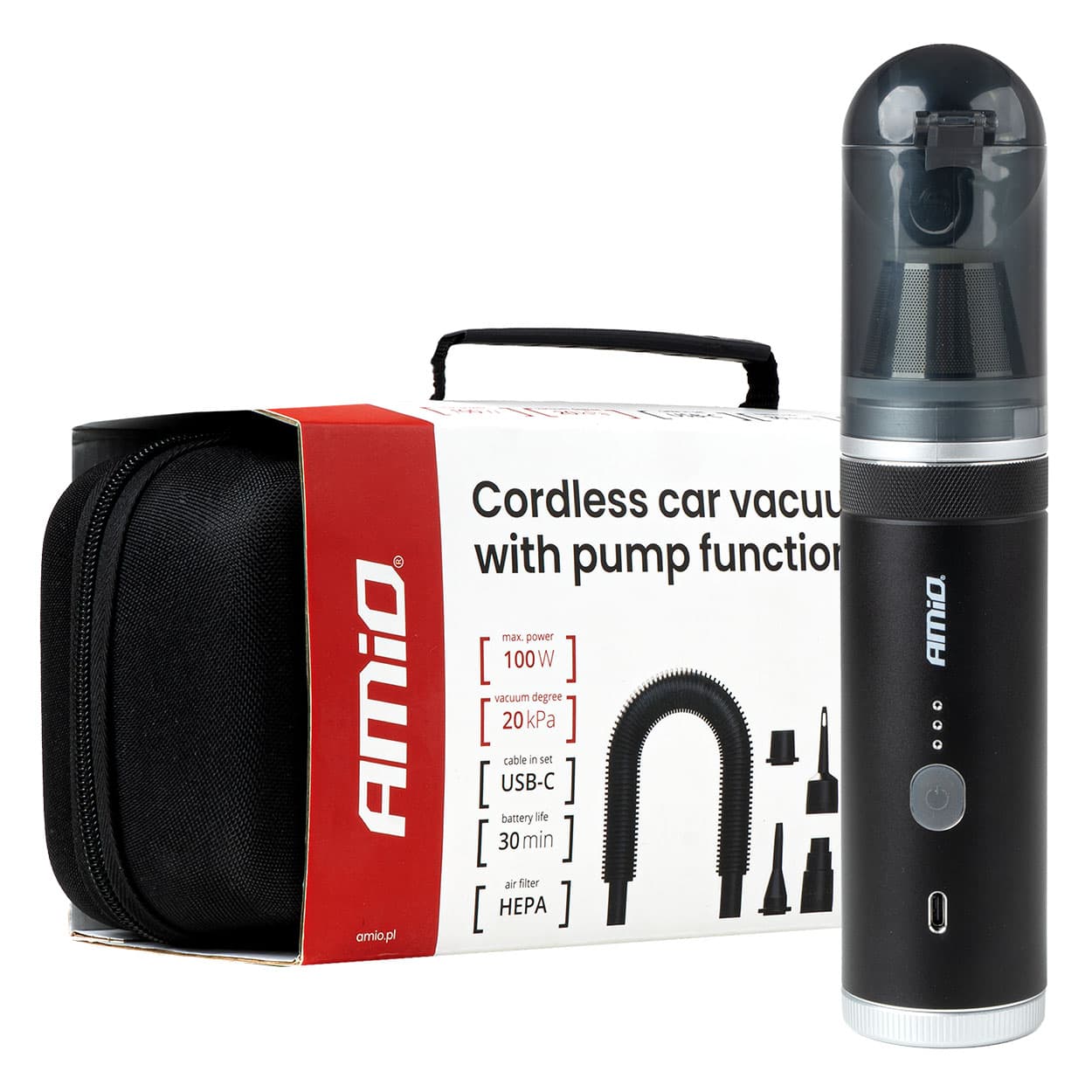 AMiO Akumulatorski sesalnik brez vrečke z funkcijo kompresorja, 100W, 20kPa, USB-C