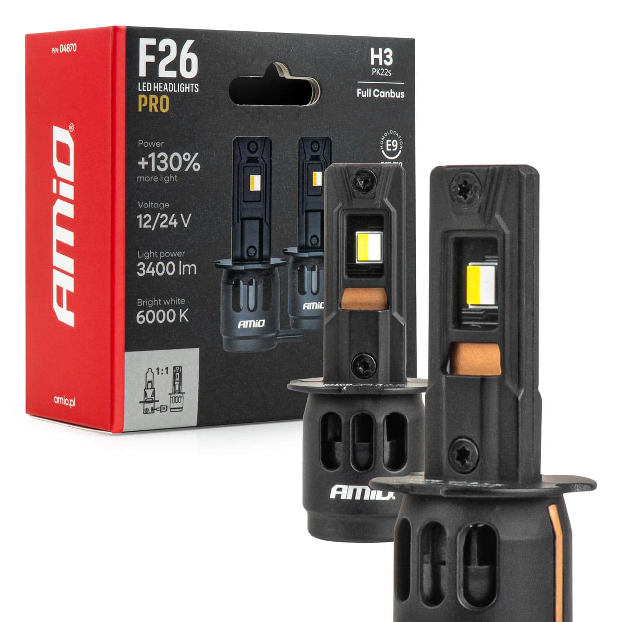 LED avtomobilske žarnice AMiO F26 Pro LumiTec +130% H3 Canbus